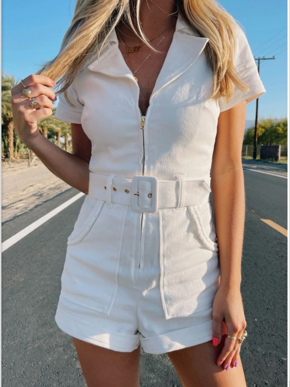 Show Me Your MuMu White Zip-Front Outlaw Romper